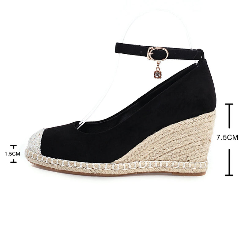 Ankle strap High Heel Pumps Women Shallow Platform Shoes Women Flax Hemp Canvas Heel