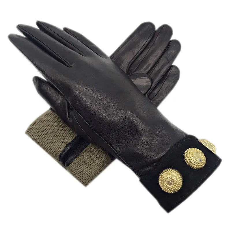 Winter Ladies Gloves Black Comfortable Soft Leather Gloves Wool Lining Gift Luxury