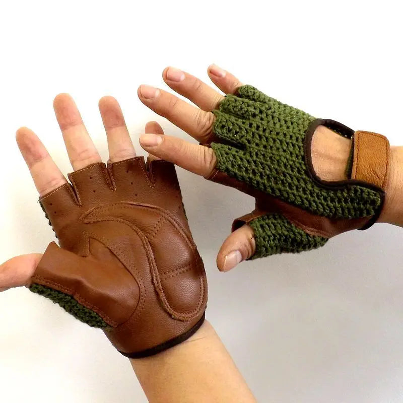 Semi-Finger Gloves Male Leather Knitted Fingerless Half Fingers Breathable Female Gloves Unisex