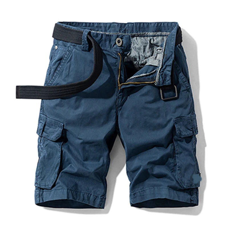 Men's Summer Solid Multi-pocket Five-point Pants Loose Stretch Cargo Shorts