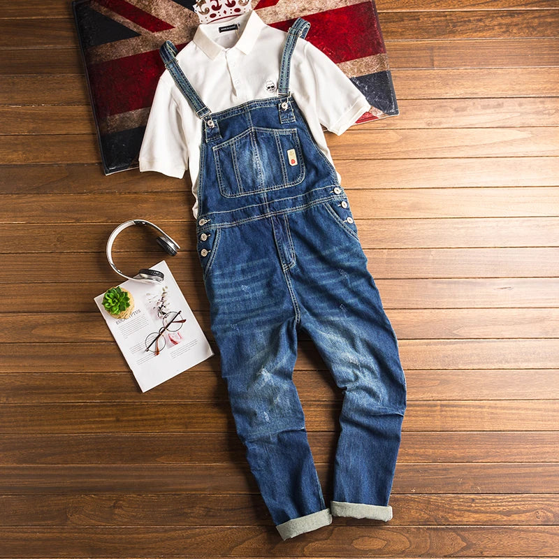 Men's Jeans Overalls High Street Straight Denim Jumpsuits Hip Hop Men Cargo Pants