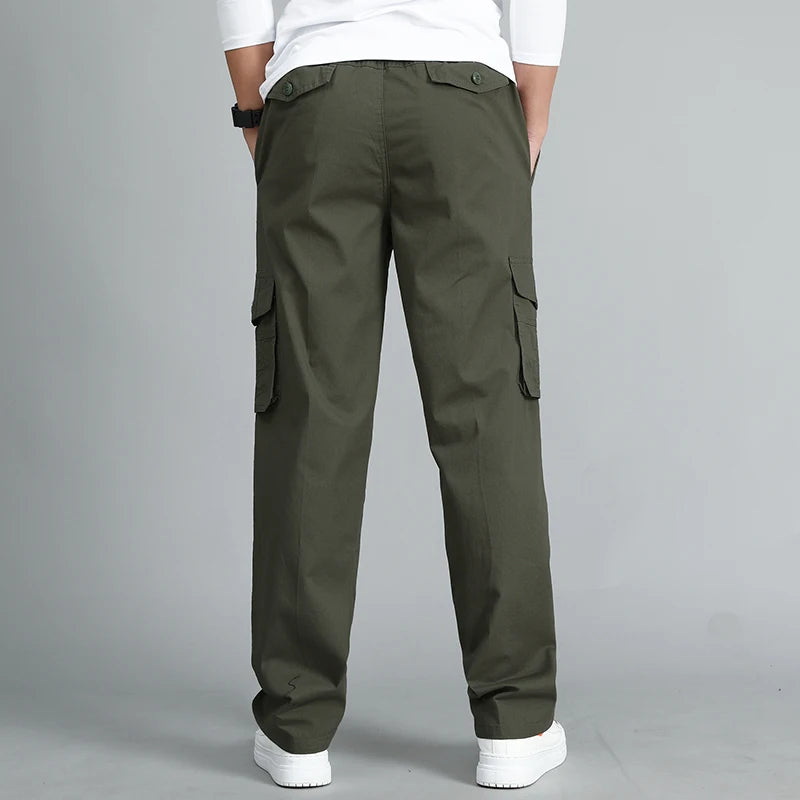 Summer Men Pants Straight Side Pockets Wide Leg Cotton Black Cargo Pants Work Trousers Male