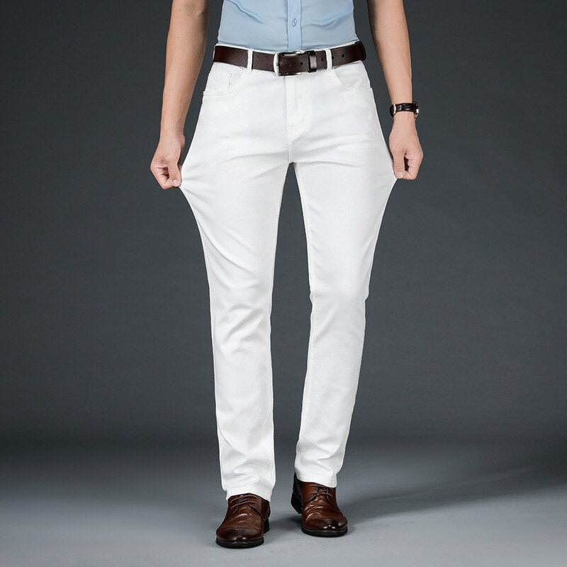 Casual Smart Pants Men Denim Trousers Clothing Thin Summer Style Straight Regular Fit White Pants For Men