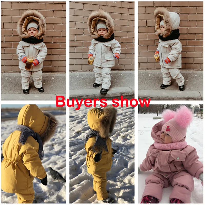 Baby Girl winter down jacket and jumpsuit for children Thicken Warm fur collar jacket for girls Infant snowsuit 0-4Year