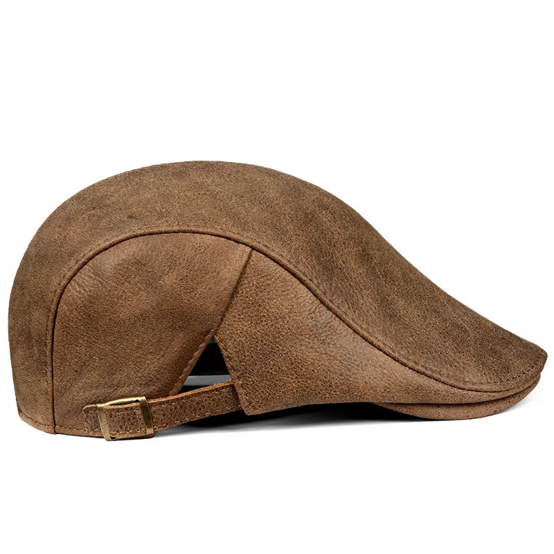 Distressed Retro Leather Beret Hats Men's Stylish Middle-aged Elderly Thin Forward Cap