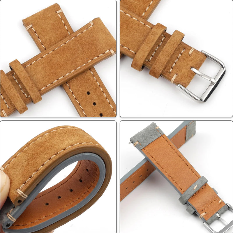 Handmade Leather Watch Strap Watch Accessories Wristband Belt  Stainless Steel Buckle