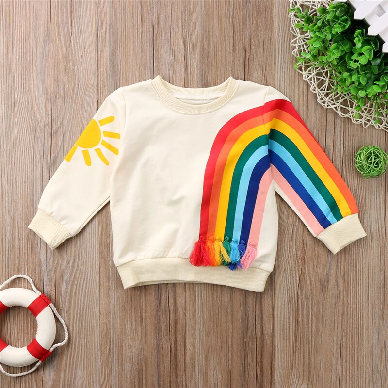 Autumn Winter Baby Boys Girls Kids Rainbow T-Shirt Clothes Cotton Cute Sweatshirt Casual Long Sleeve Hoodie Clothes