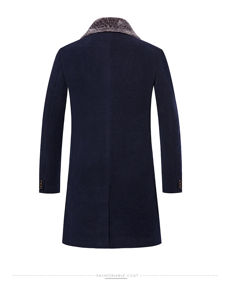 Winter Men's Long Woolen Coat Fur Collar Warm Wool Coats Male Casual Windbreaker Jacket