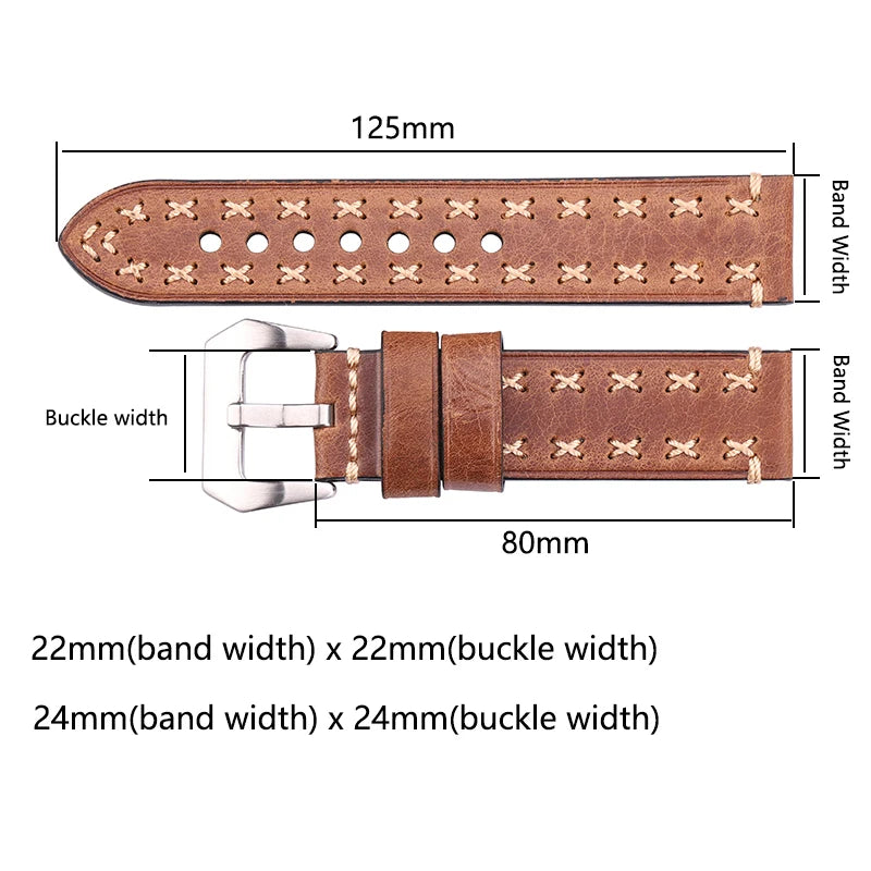 Watchbands Men Watch Band Genuine Leather Thick Watch Strap Belt Stainless Steel Buckle Accessories