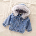 Large Fur Collar Girls Denim Jacket For Baby Children Clothes Coat Boys Winter Jackets Kids Lamb Cashmere Hooded Outwear