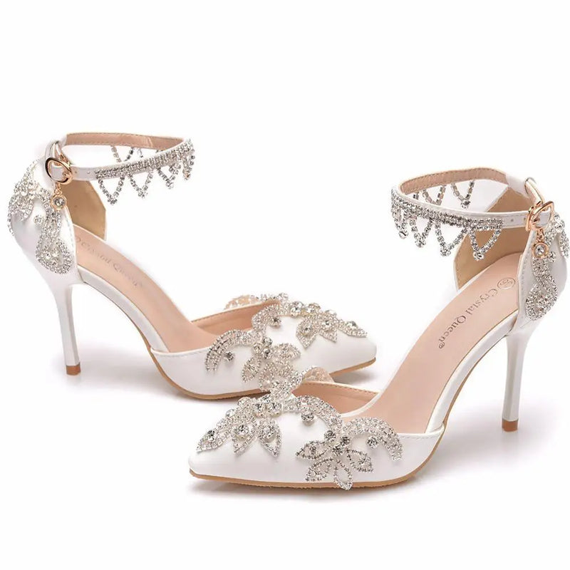 Pumps Women Thin High Heels Pointed Toe Ankle Strap Sandals Wedding Shoes Party