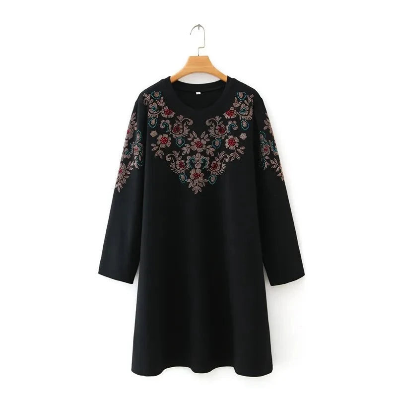 Women Clothing Dress Plus Size Autumn Style Knitted Loose Version Mid-Length Dresses