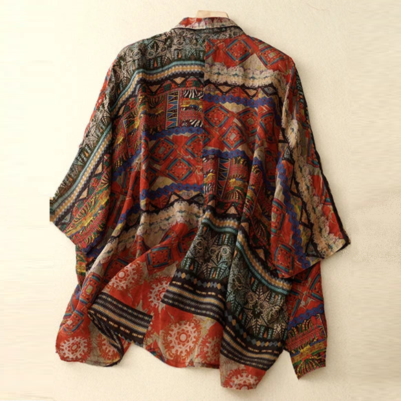 Ethnic Blouse Thin Spring Summer Batwing Sleeve Loose Ramie Shirt Female Casual Tops