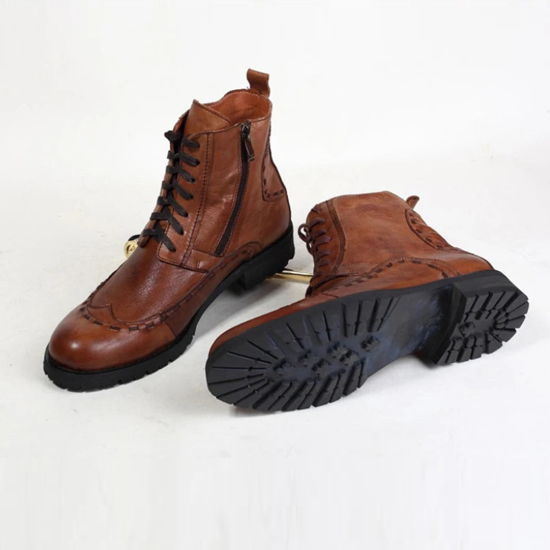 Leather Carved Baroque Short Boots Weaving Retro Mid-Top Casual Men oots