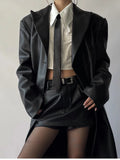 Leather Trench Coat for Women Shoulder Pads Double Breasted Luxury European Clothes