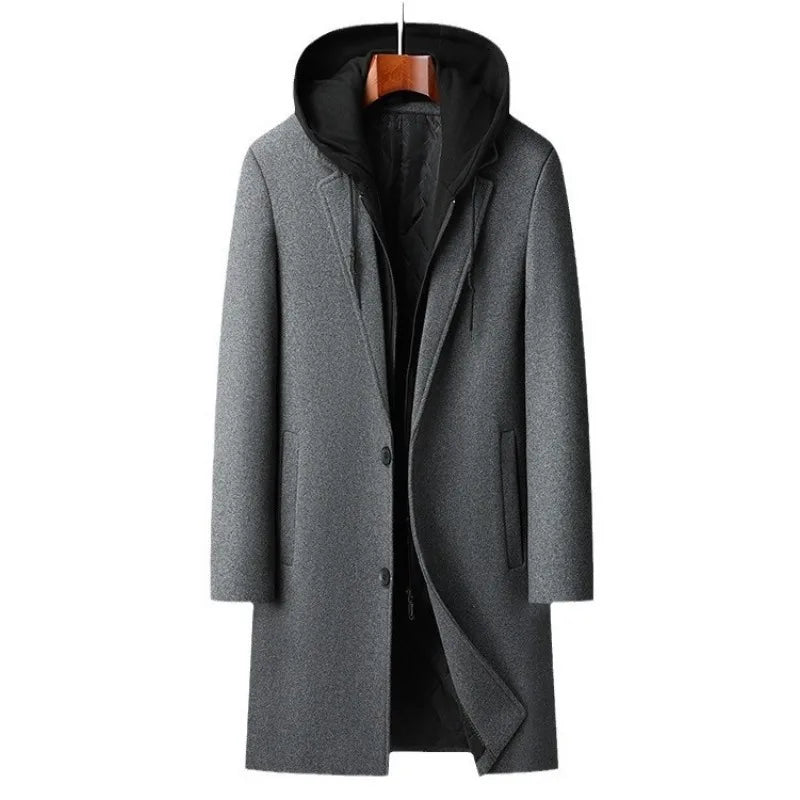 Men Hooded Woolen Blends Cashmere Long Casual  Wool Coats Trench Coats Male Winter Coats Business Casual Winter Jackets Size 4XL