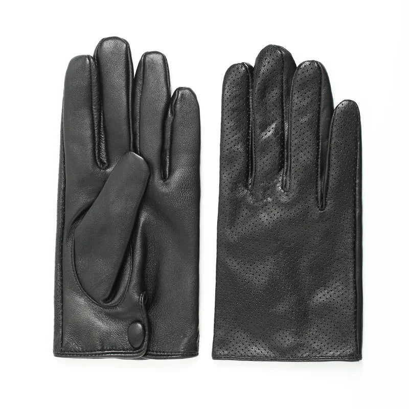 Men Genuine Leather Driving Gloves Breathable Hollow Design Thin Mittens