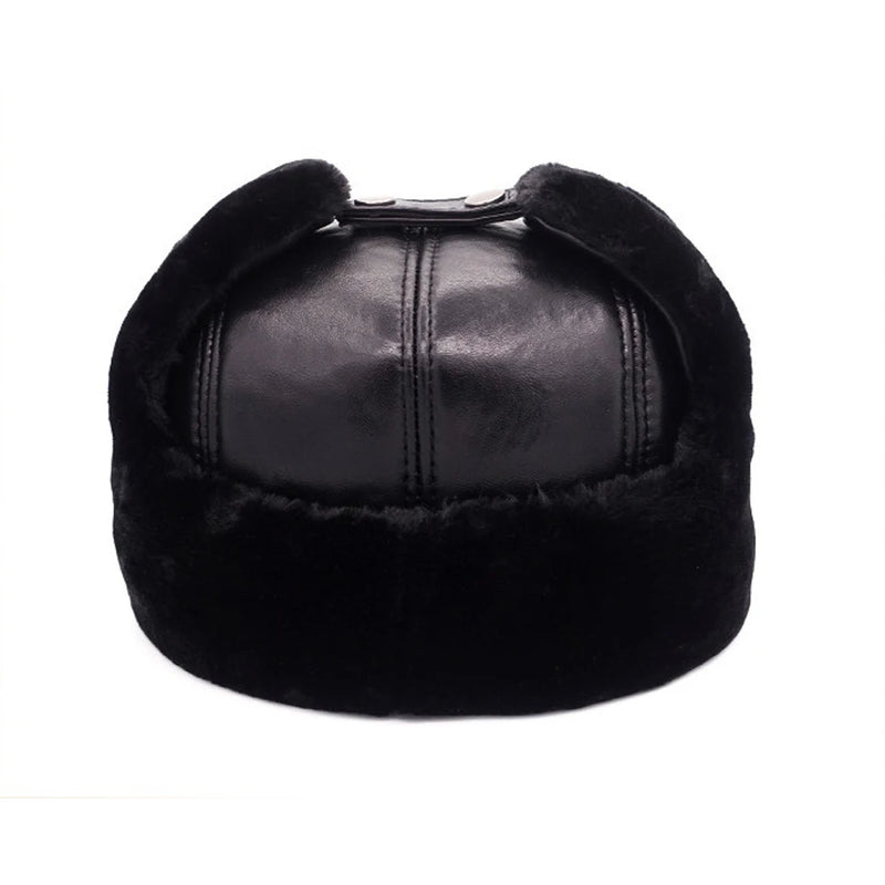 Adult Caps Men Natural Leather Bomber Hats Male Casual Winter Warm Leather Cap