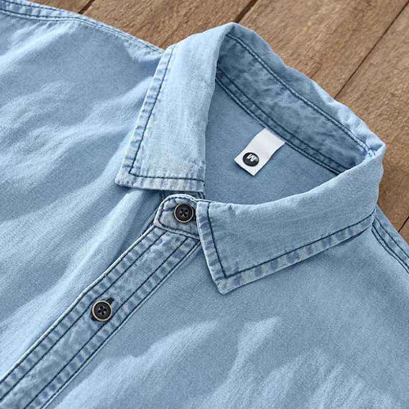 Men's Cotton Linen Shirt Long Sleeve Classic Denim Blouse Simple Male Casual Tops Shirts Coats