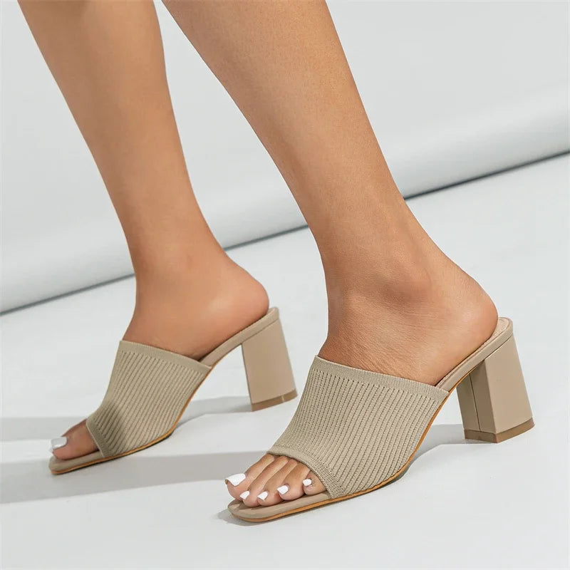 Women Slippers Summer Shoes Concise Square Heels