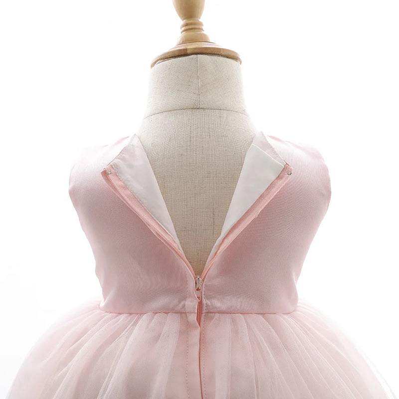 First Birthday Girl Party Ball Gown Pink Puffy Baby's Dress Ruched Toddler Girl Clothes