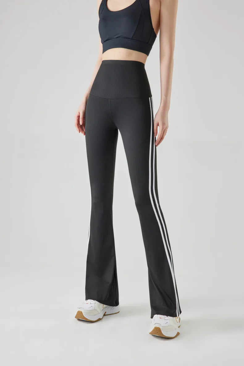 Striped Sports Flared Pants High Waist Slim Fitness Flared