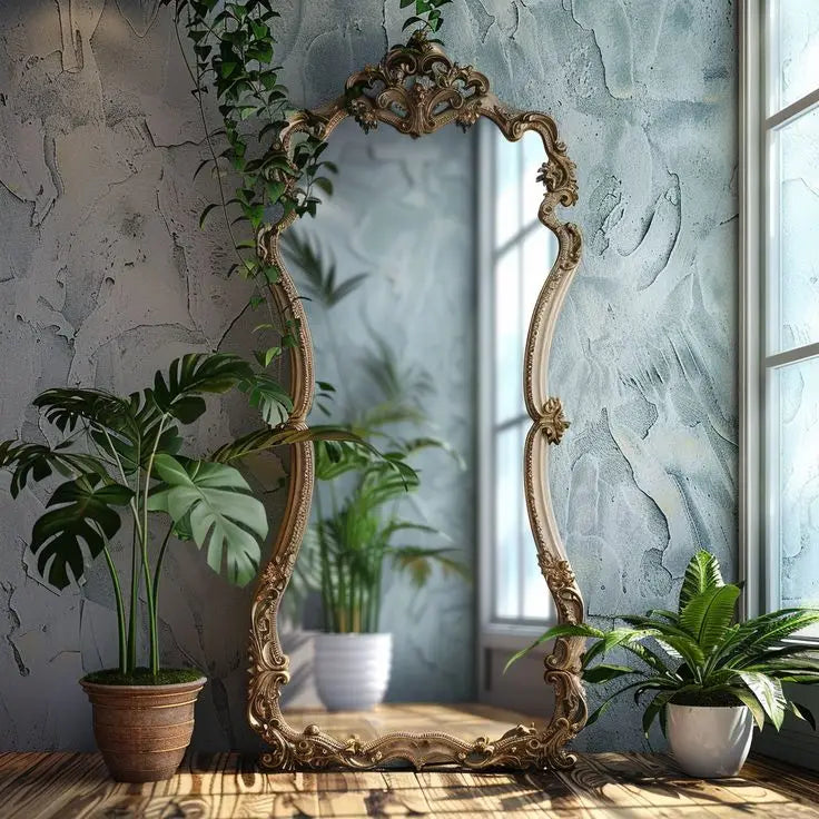 Retro floor full-length mirror carved mirror special-shaped mirror