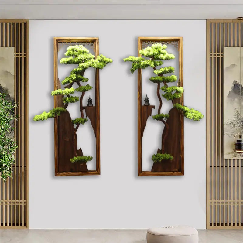 Wooden Frame Pendant Teahouse Living Room Background Wall Decoration Rectangle Simulation Decoration