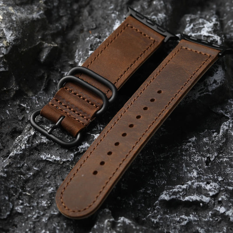 Handmade Retro Watchband For Apple Watch Leather Strap Men