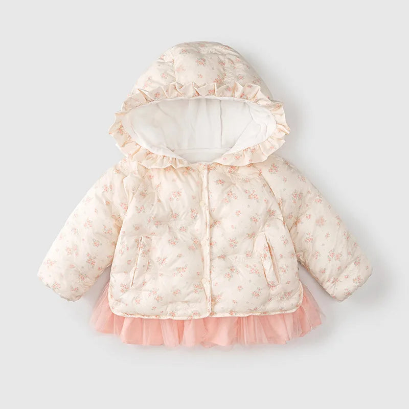 Girls Winter Jacket Outerwear Coats for Baby Children Princess Floral Hooded Clothing Infant Outfits