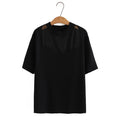 Women T-Shirt Summer Short Sleeve Mesh Splicing Knitting Tops Loose Tees Oversized Curve Clothes