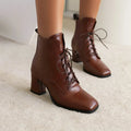 Winter Spring Ladies Pumps Cross-tied Lace-up Mature Women Thick High Heels Oversized Ankle riding Boots