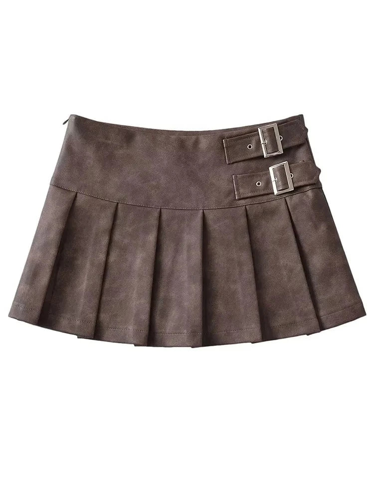 Women Autumn Street Style Pleated Mini Skirts Sexy Slim Mid Waist Super Short Skirt