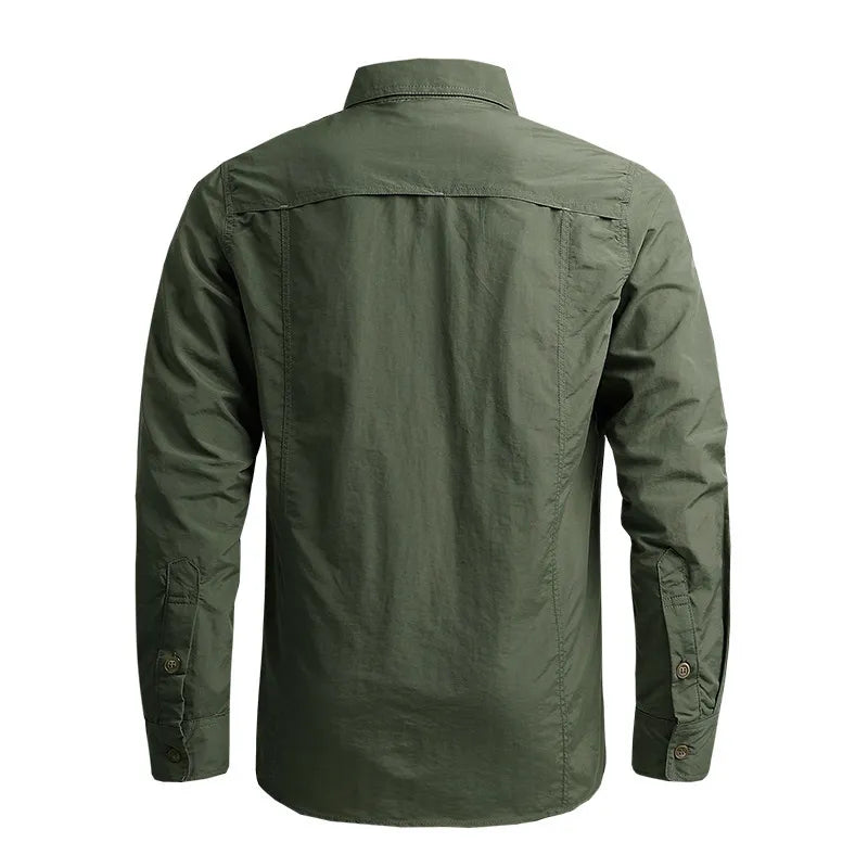 Summer 100% Nylon Quick Dry Breathable Men's Shirts Green Black Cargo Long Sleeves Military Clothes Casual Blouse