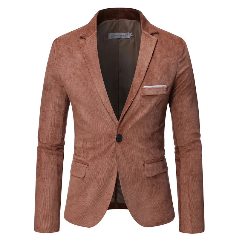 Men's Corduroy Casual Business Suit Coat Male Dress Blazers Jacket