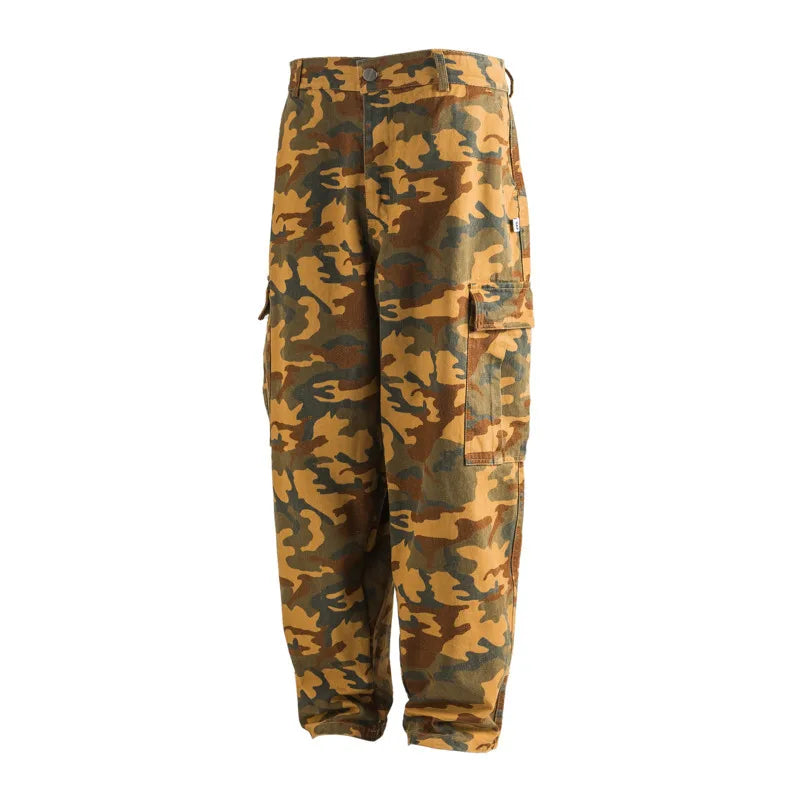 Men Camouflage Cargo Pants Autumn Winter Contrast Pocket Design Male Trousers