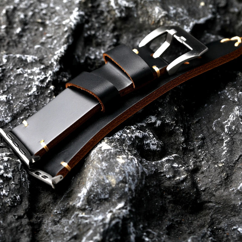 Suitable For Handmade Italian Patent Leather Strap Tough Style Black Apple Watch Ultra