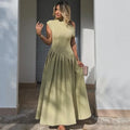 Slanted Shoulder Front Slit Pleated Dresses French Sexy Temperament High Waist Evening Robes Solid Color Woman Summer Long Dress