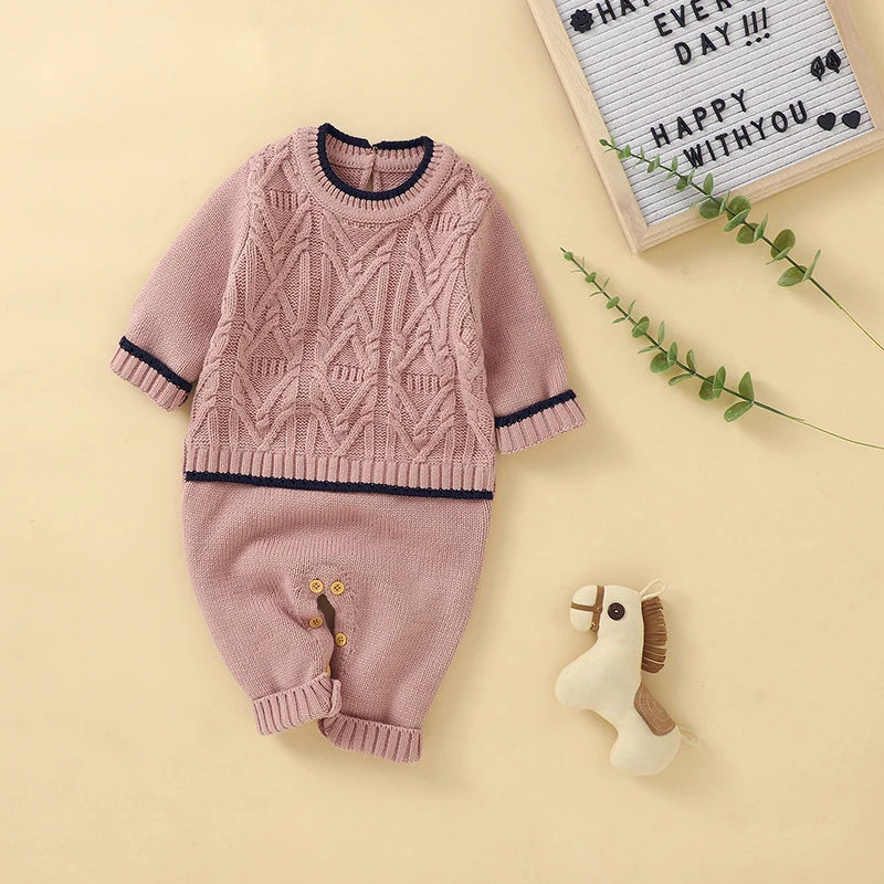 Baby Boys Girls Cotton Knitted Rompers Long Sleeve Autumn Boys Jumpsuit Toddler Infant Kid Baby Clothes