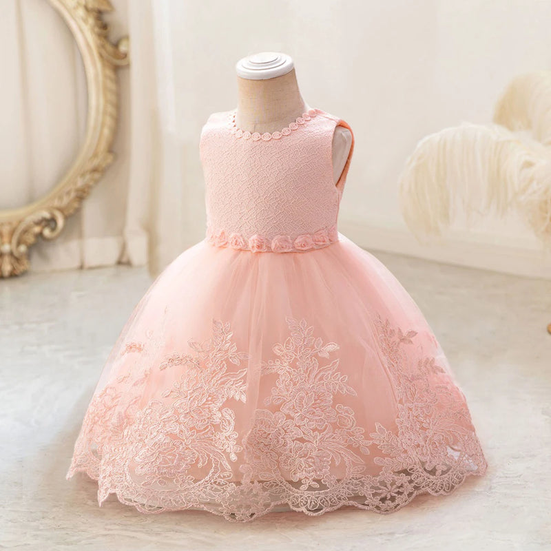 Floral Birthday Dress For Baby Girl Clothes Peach Princess Dress Baptism Girls Dresses