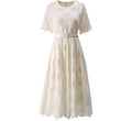 Embroidery Dress Women Short-Sleeved High Waist Lace-UP Summer Ball Gown Dresses