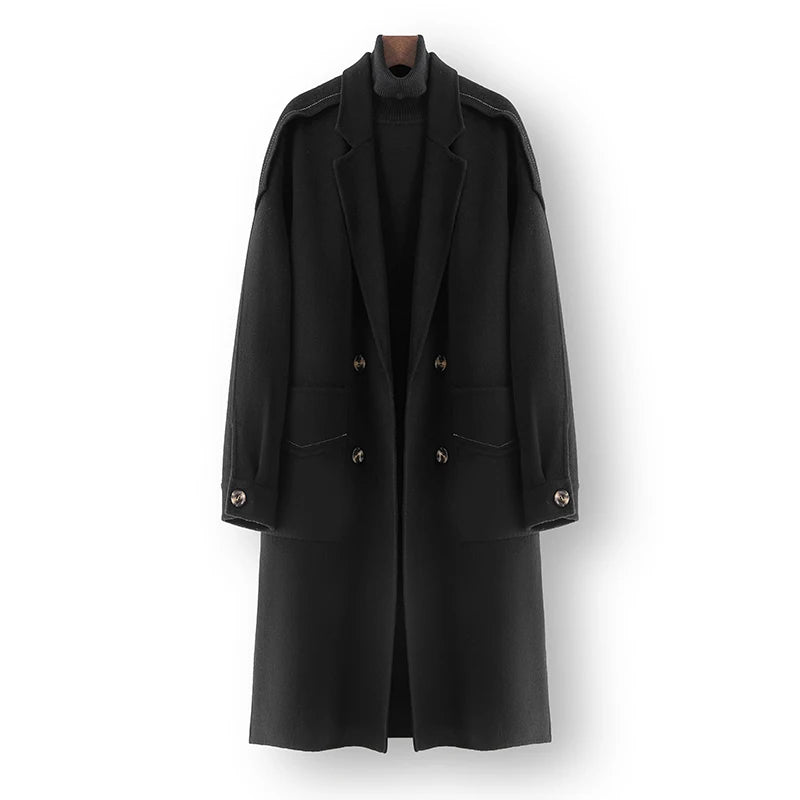 Winter Double side wool coat thicken trench coat men's smart casual woolen jacket