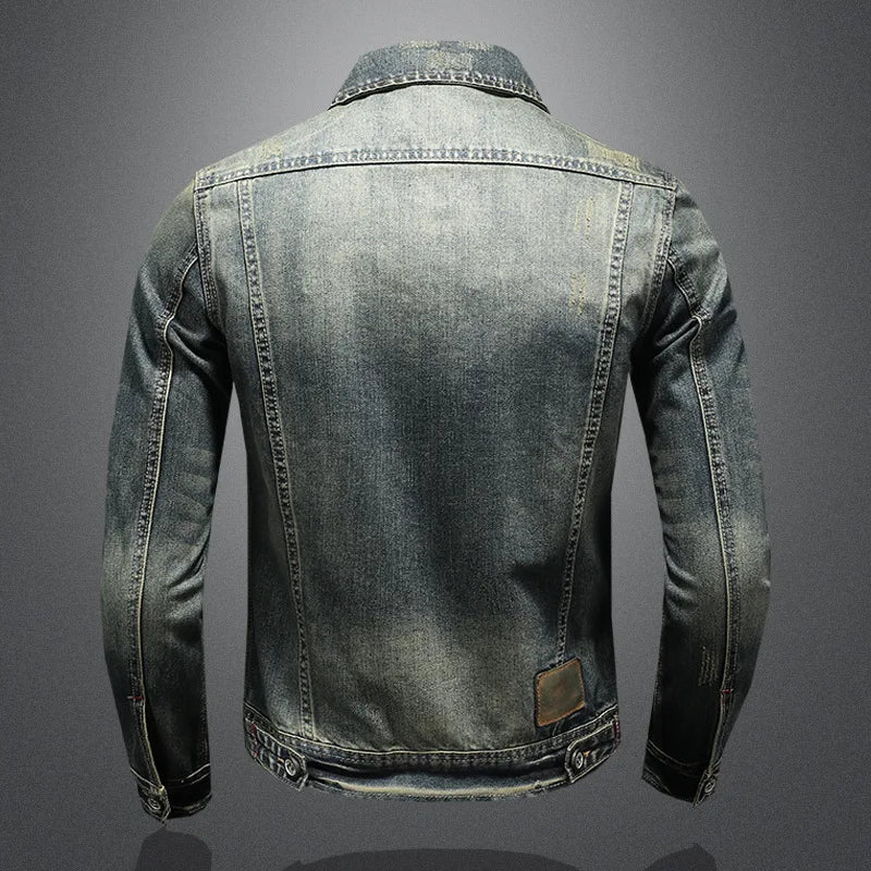 Men Retro Denim Jackets Motorcycle Jean Coats Outerwear for Male