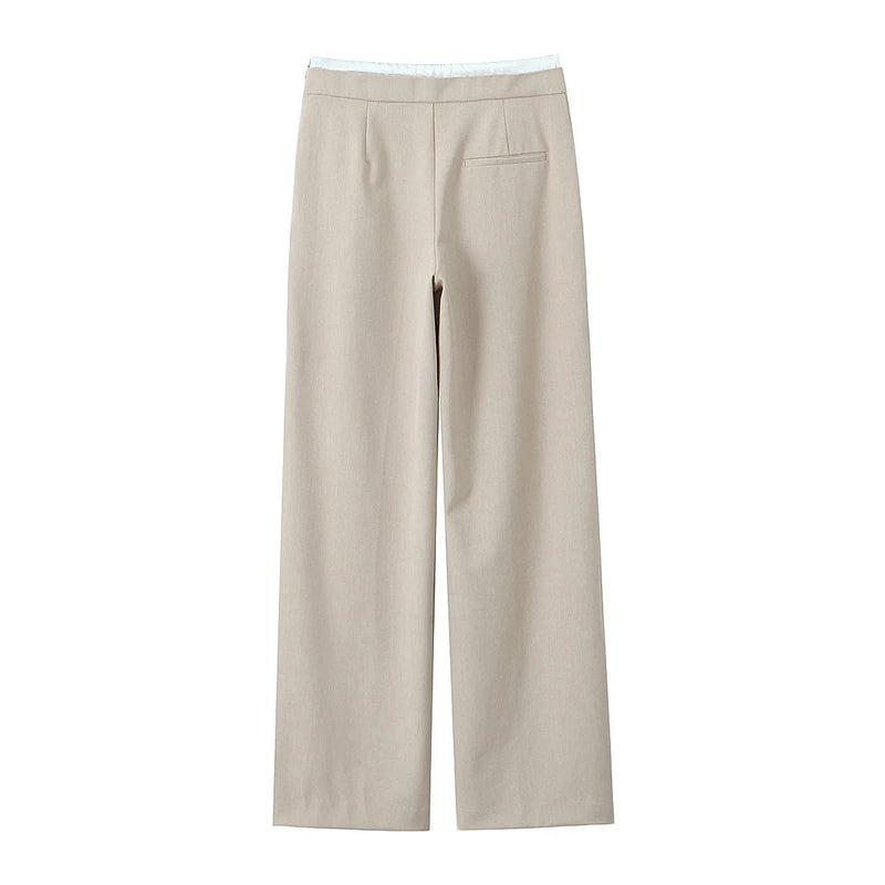 Women Drawstring Double High Waist Wide Leg Pants Female Casual Trousers