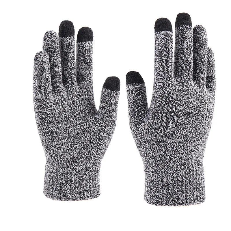 Winter Men Women Acrylic Knit Mitten Elastic Wrist Full Finger Inside Brushed Warm Touch Screen Driving Glove