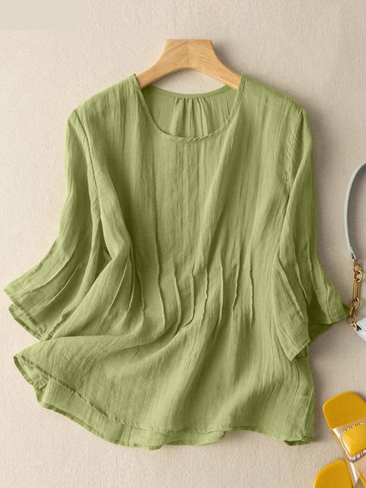 Autumn Women Solid Blouse Full Sleeve O-Neck Thin Tops Lady Femme Casual Elegant Loose Shirt