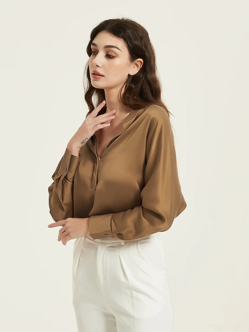 Women Silk Blouses Raglan Sleeves Chic Shirts Spring Summer Office Lady Top