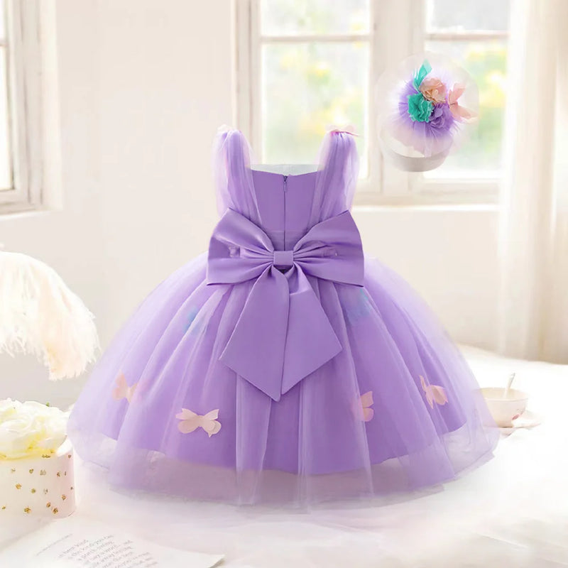 Newborn Purple First Birthday Dress For Baby Girl Clothes Butterfly Princess Dress