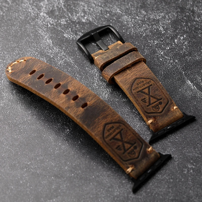 Apple Watch Strap Genuine Leather Apple Iwatch7/8ultra Watchband Thickened Rugged Men Bracelet