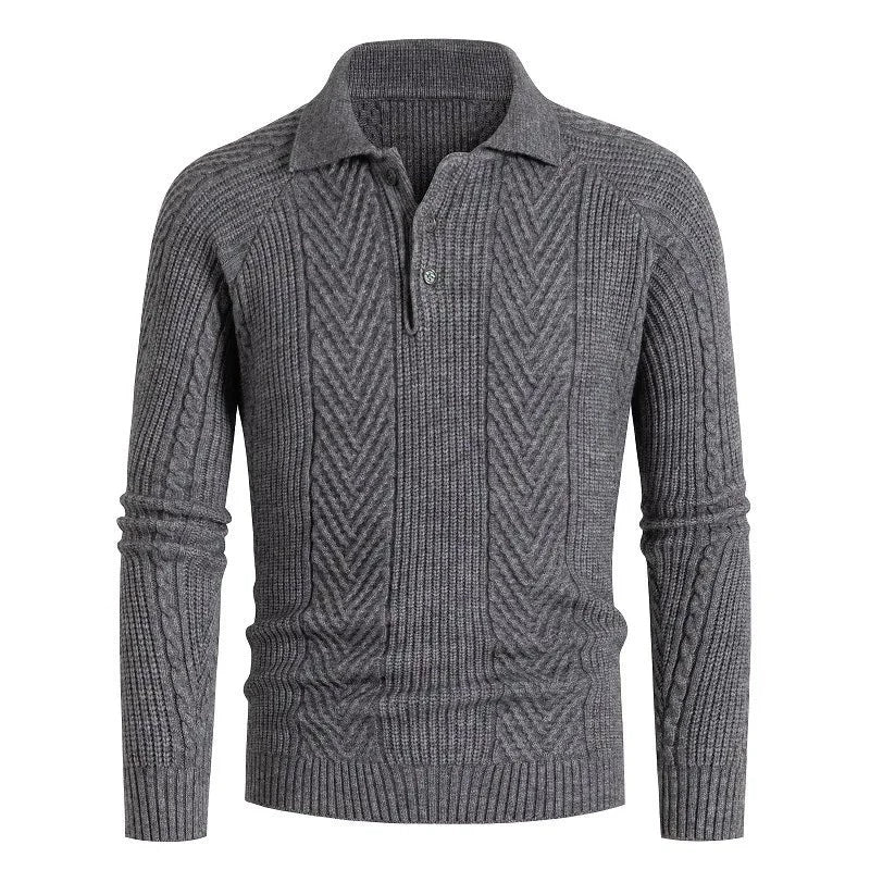 Men's Slim Base Shirt Lapel Sweater Knitwear Jacquard Autumn and Winter Sweater Coat Thickened Men's